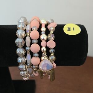 Erimish Pink and Gold Beaded Bracelet Set (NWOT)